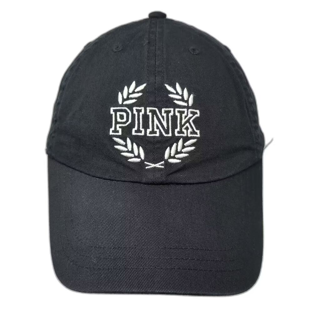PINK Victoria's Secret Baseball Cap Black White OS Slideback Laurel Wreath Hat